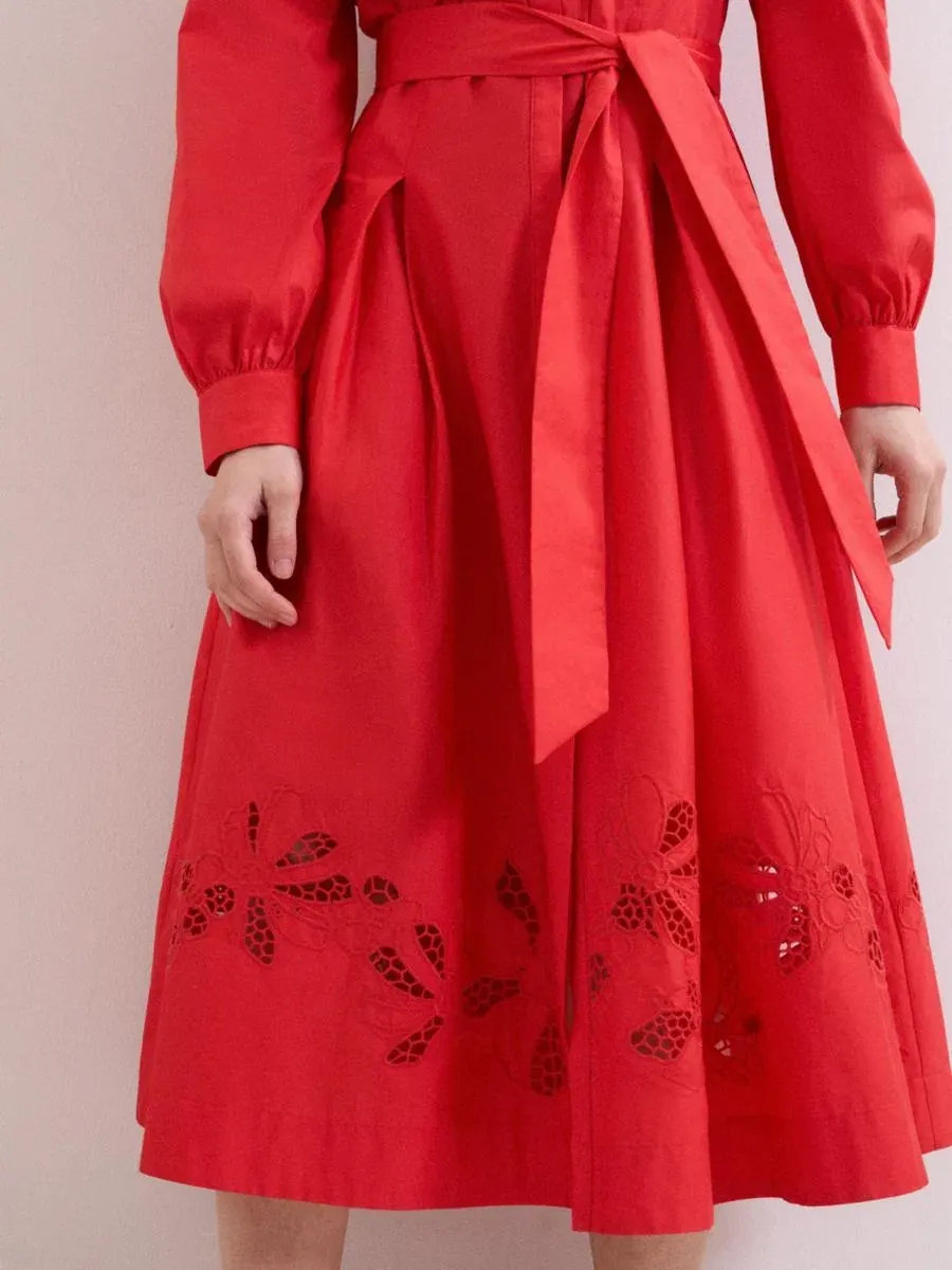 Платье миди Kim Cutwork Hem с защипами на талии Phase Eight — изображение 5 из 6, красный