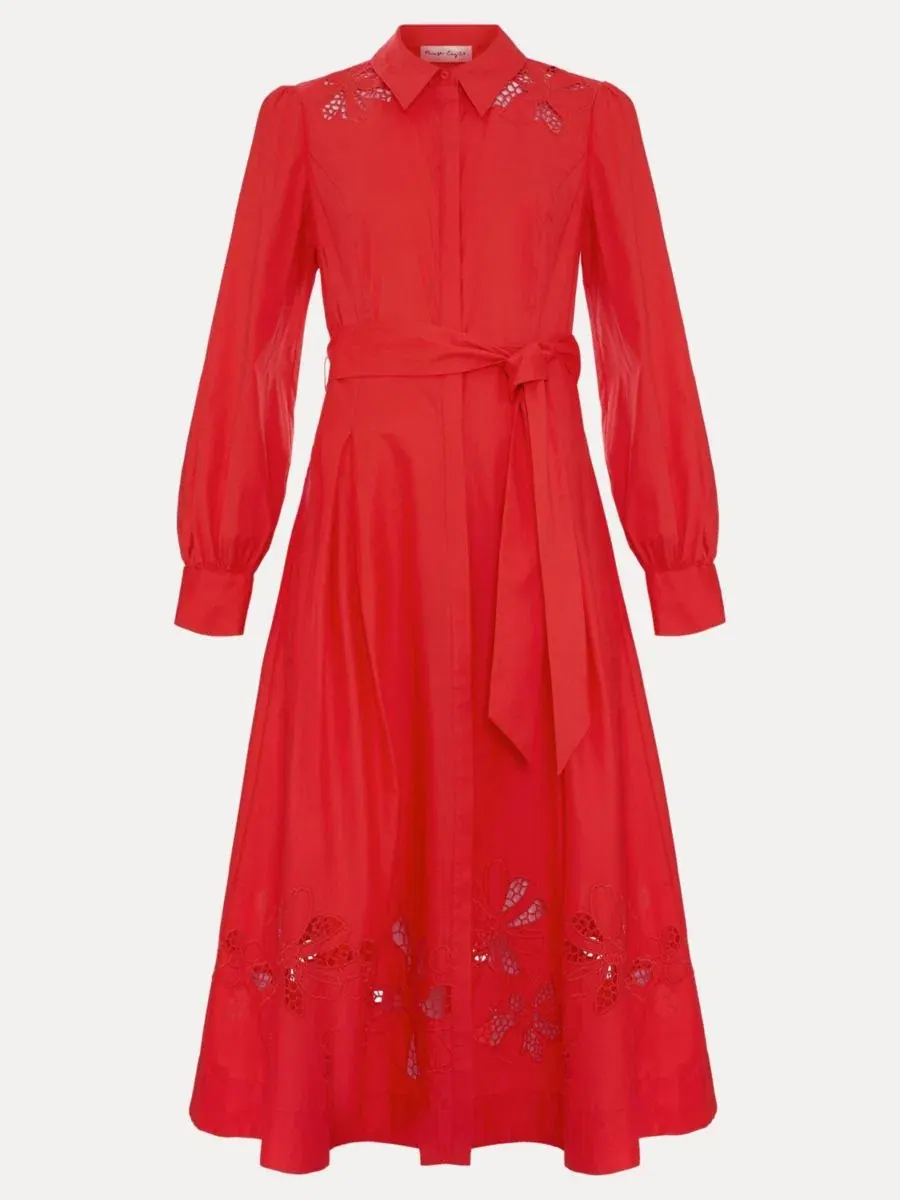 Платье миди Kim Cutwork Hem с защипами на талии Phase Eight — изображение 6 из 6, красный