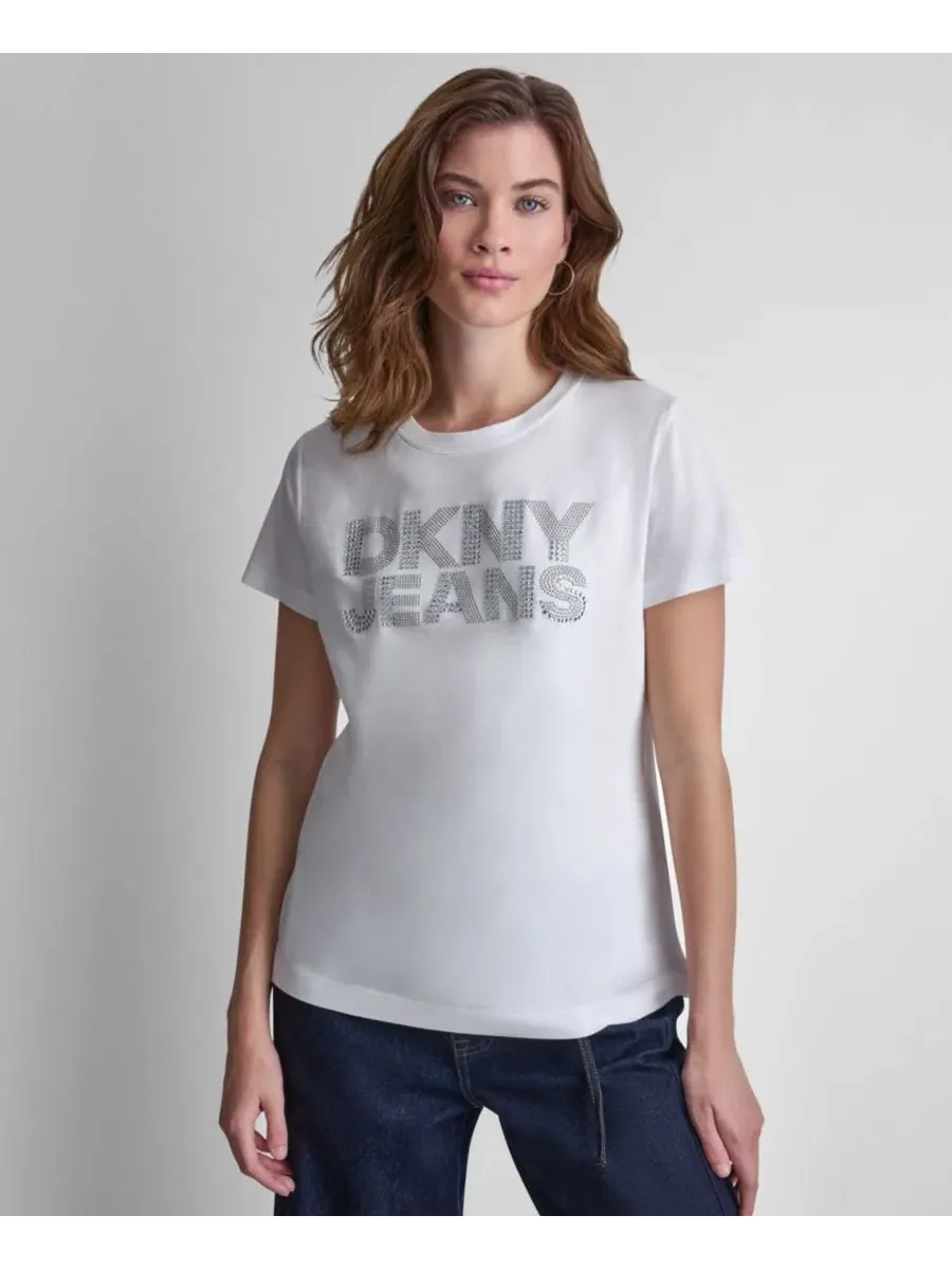 Женская футболка с круглым вырезом и логотипом, украшенным стразами DKNY Jeans