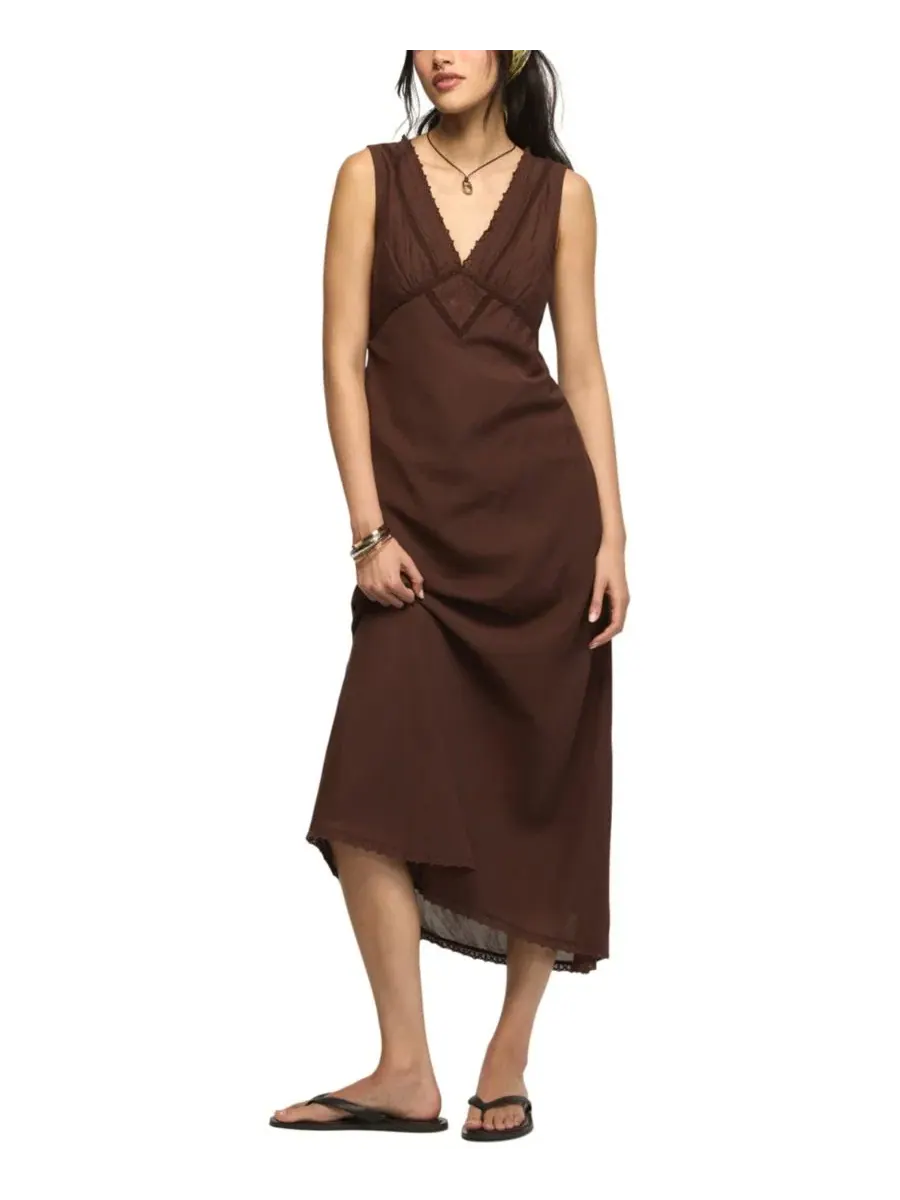 Платье-комбинация с V-образным вырезом без рукавов, модель V-Neck Slip Dress Lucky Brand — изображение 1 из 5, кофейный