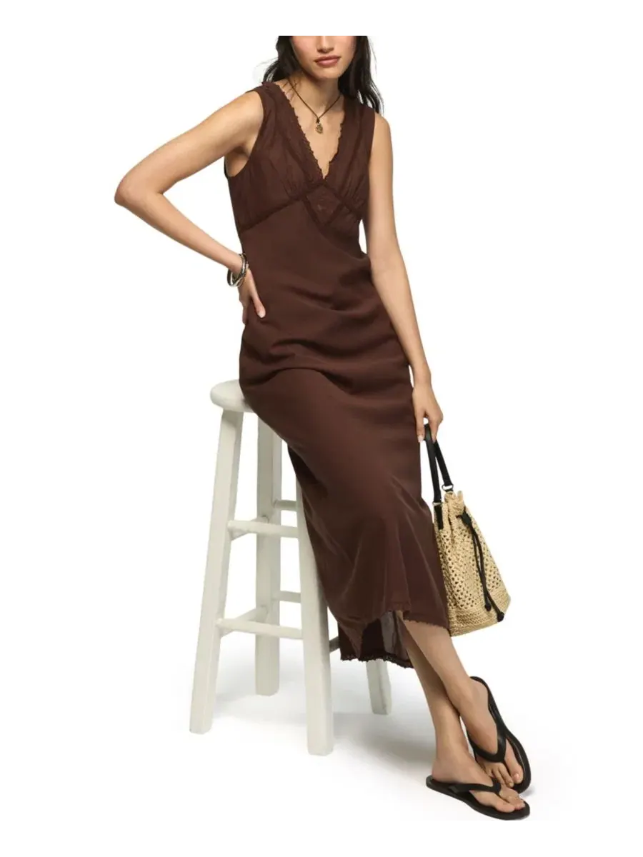 Платье-комбинация с V-образным вырезом без рукавов, модель V-Neck Slip Dress Lucky Brand — изображение 5 из 5, кофейный