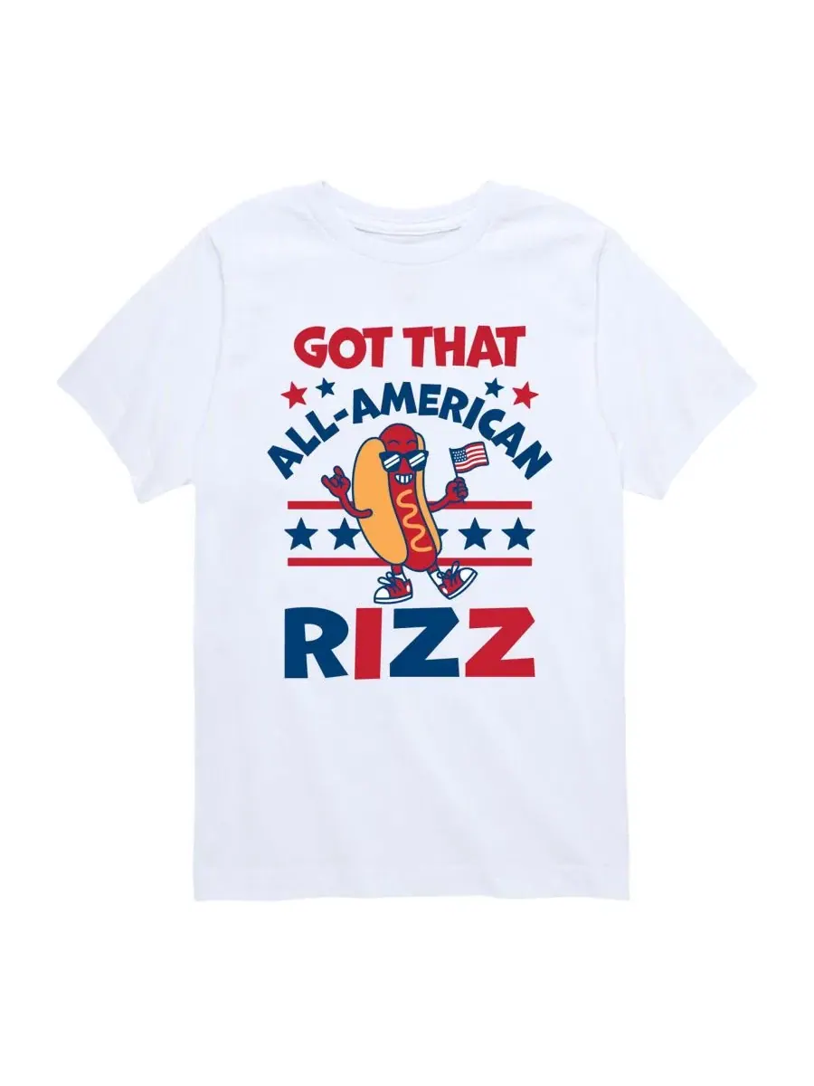 Детская футболка с коротким рукавом и графическим принтом "All American Rizz Hotdog" для мальчиков — изображение 1 из 3