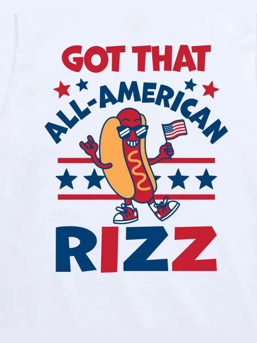 Детская футболка с коротким рукавом и графическим принтом "All American Rizz Hotdog" для мальчиков — изображение 3 из 3