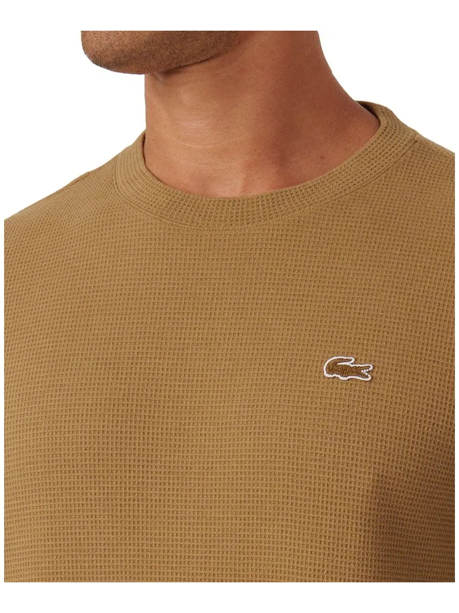 Мужская терморубашка Lacoste из вафельной вязки, круглый вырез — изображение 5 из 8, бежевый