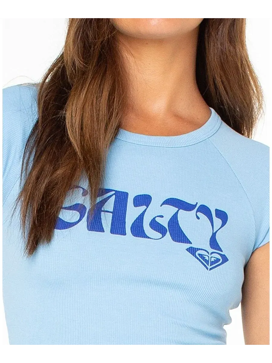Женский укороченный топ с коротким рукавом Salty Feels Roxy — изображение 2 из 3, синий