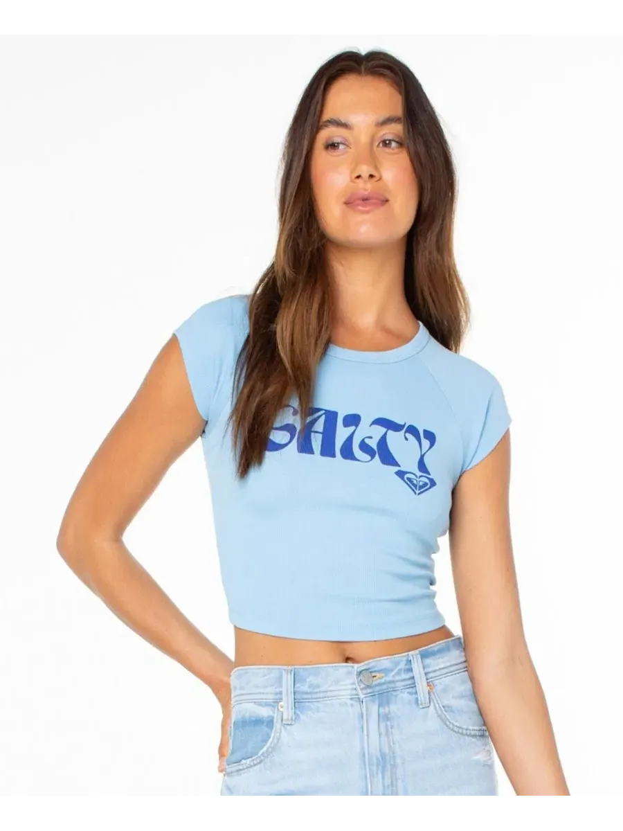 Женский укороченный топ с коротким рукавом Salty Feels Roxy — изображение 3 из 3, синий
