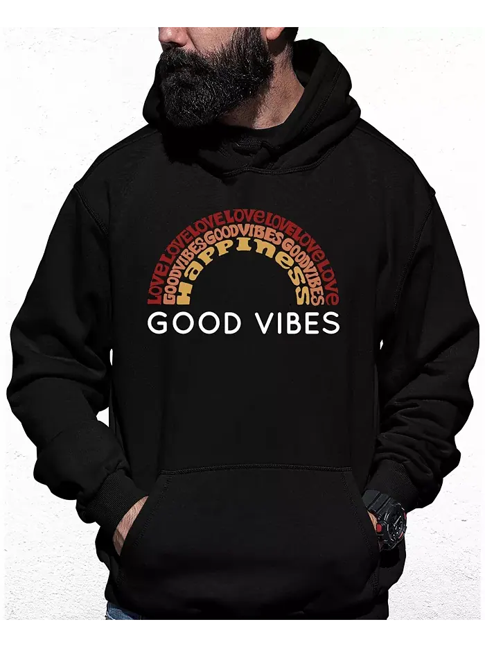 Мужская худи с принтом "Good Vibes" LA Pop Art — изображение 1 из 2, черный