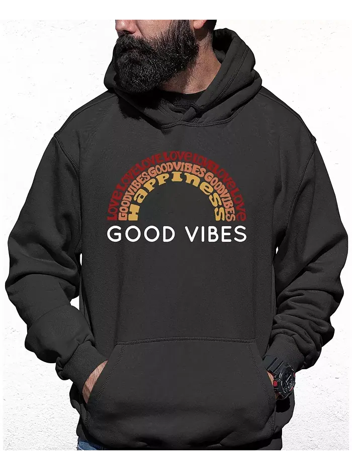 Мужская худи с принтом "Good Vibes" LA Pop Art — изображение 1 из 2, серый