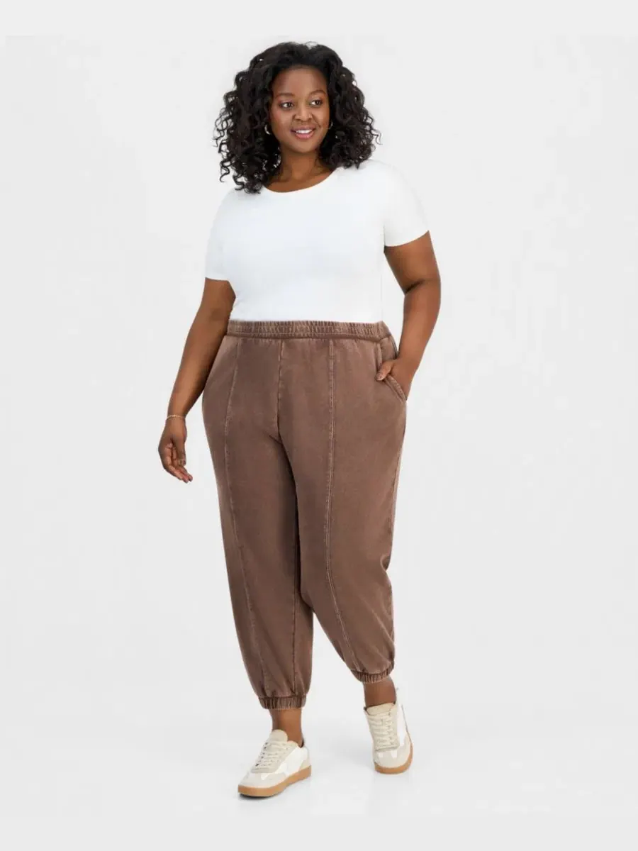 Джоггеры из французского футера с манжетами, модель Trendy Plus Size French Terry Balloon Jogger — изображение 1 из 3