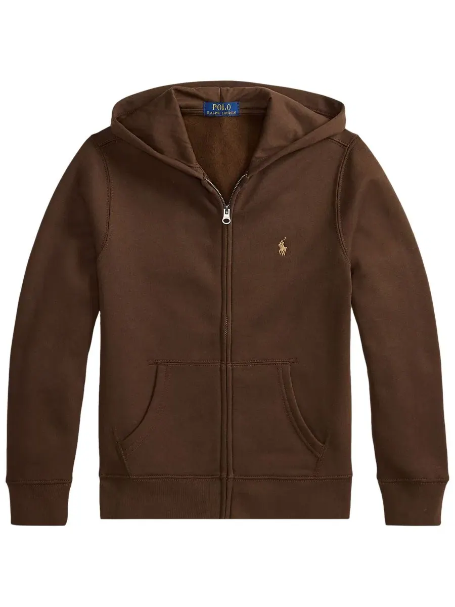 Детская флисовая худи с полной застежкой-молнией Polo Ralph Lauren — изображение 1 из 7, коричневый
