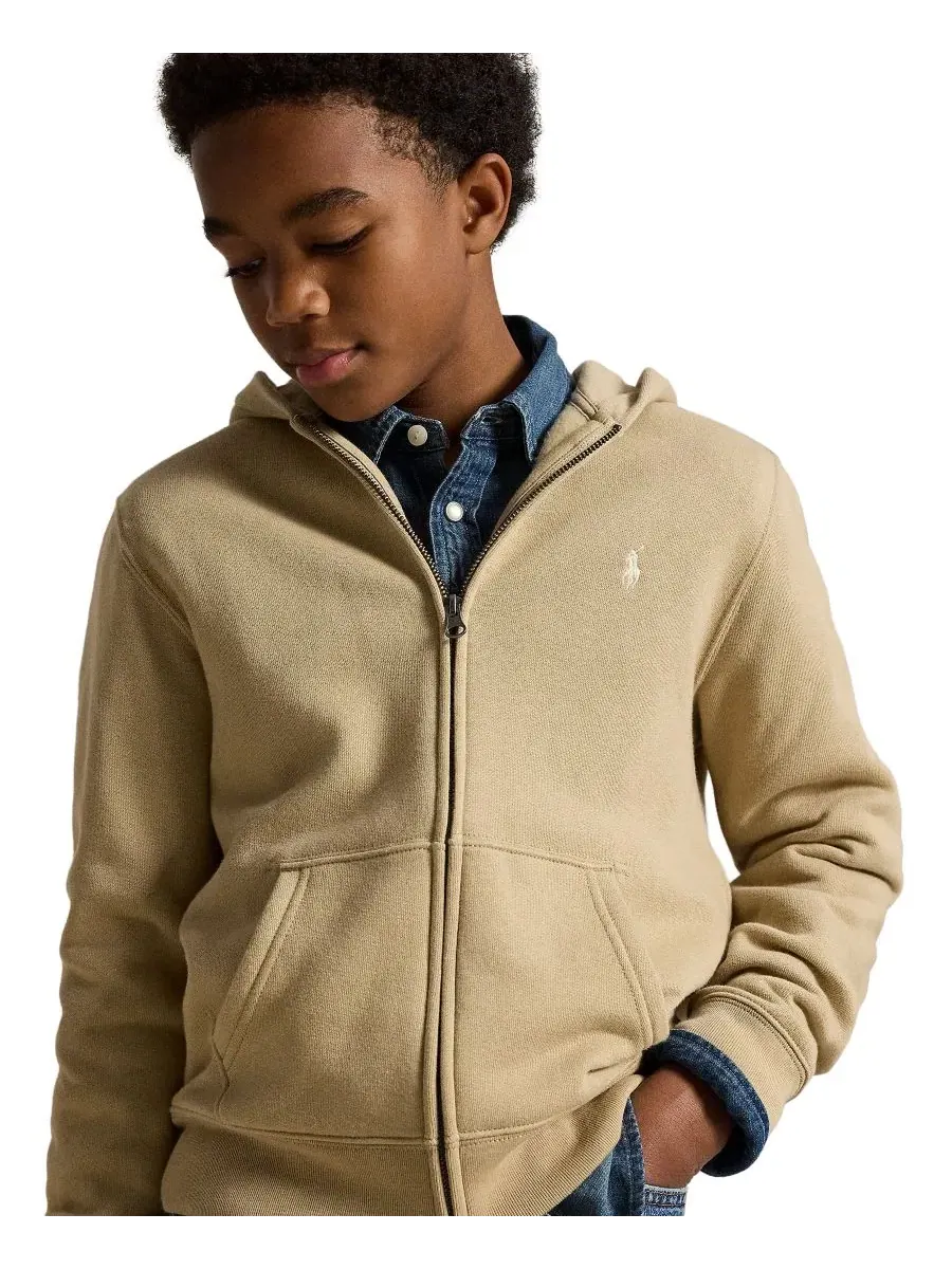 Детская флисовая худи с полной застежкой-молнией Polo Ralph Lauren — изображение 5 из 7, коричневый