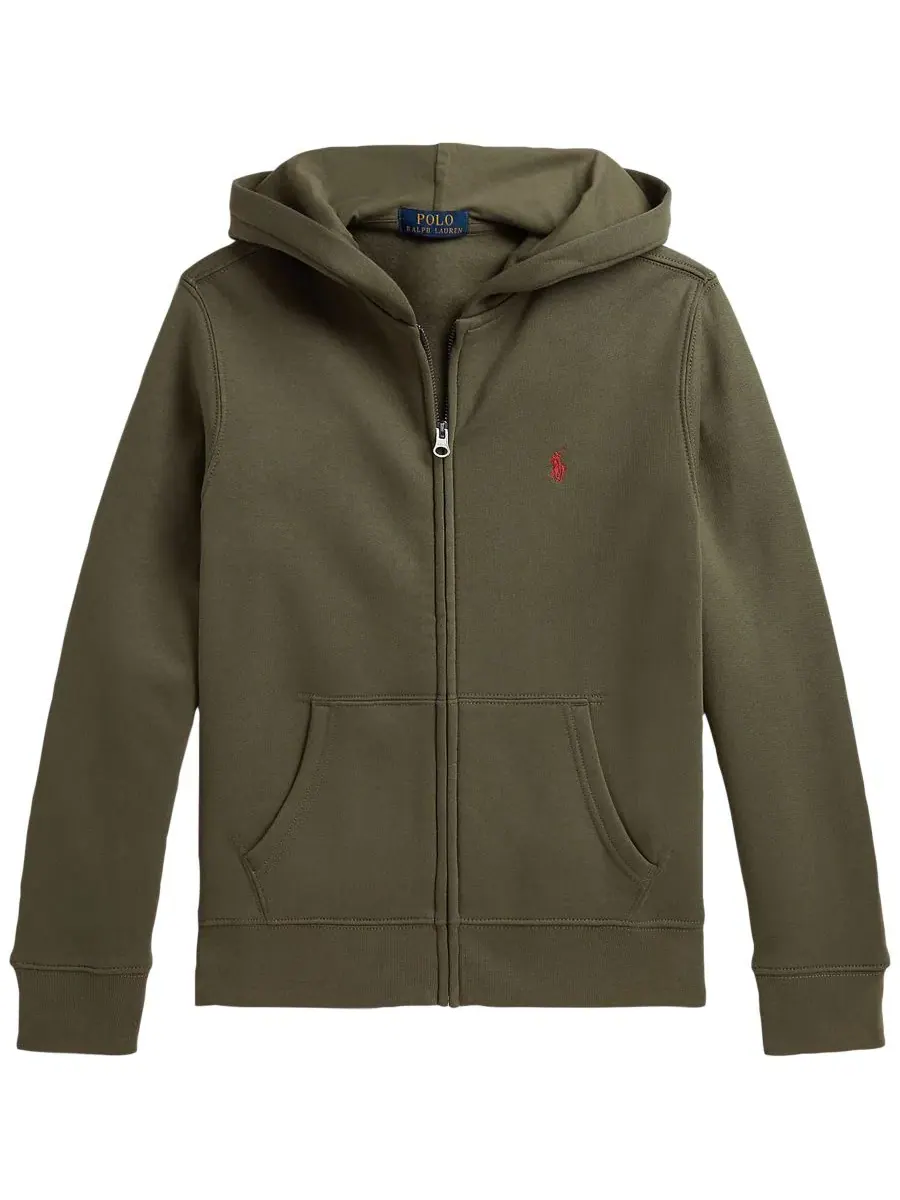 Детский худи на молнии с флисом, с капюшоном и длинным рукавом Polo Ralph Lauren — изображение 1 из 7, оливковый