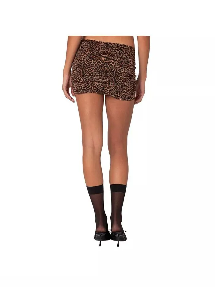 Женская мини-юбка Edin Leopard Print Mesh Edikted — изображение 2 из 5, коричневый