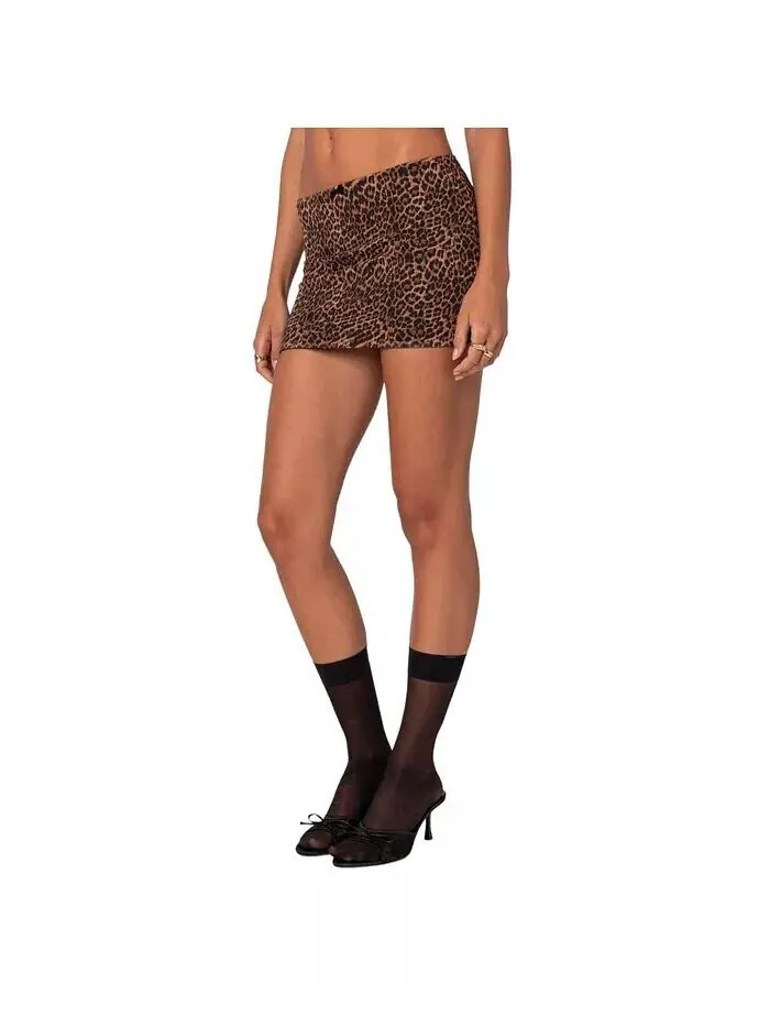 Женская мини-юбка Edin Leopard Print Mesh Edikted — изображение 3 из 5, коричневый