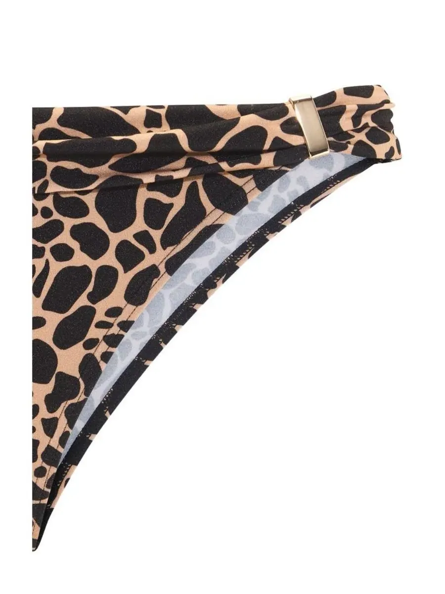 Плавки бикини с принтом животного принта, модель Giraffe Print Fold Over LASCANA — изображение 6 из 7, черный коричневый
