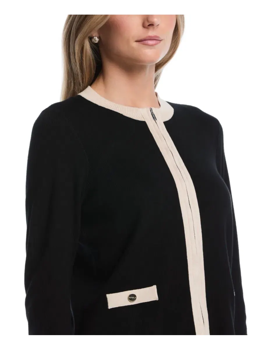Кардиган с воротником-хомутом и цветовым блоком, Petite Colorblock Zip-Up Crewneck Cardigan Rafaella — изображение 4 из 5