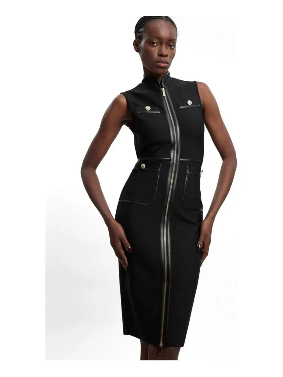 Платье миди с высоким воротником, без рукавов, Military Bandage Karen Millen — изображение 2 из 4, черный