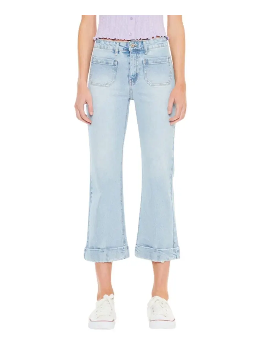 Джинсы-клеш с высокой посадкой Angelina High Rise Crop Flare KanCan — изображение 1 из 6, светлая стирка