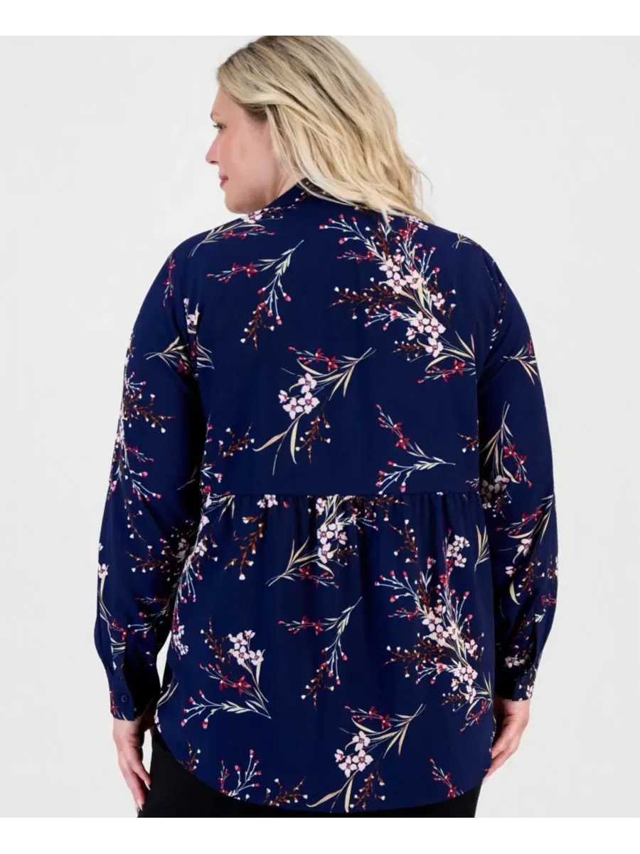 Блуза с принтом, модель Half Placket Popover Floral Jones New York — изображение 3 из 4, темно-синий мульти