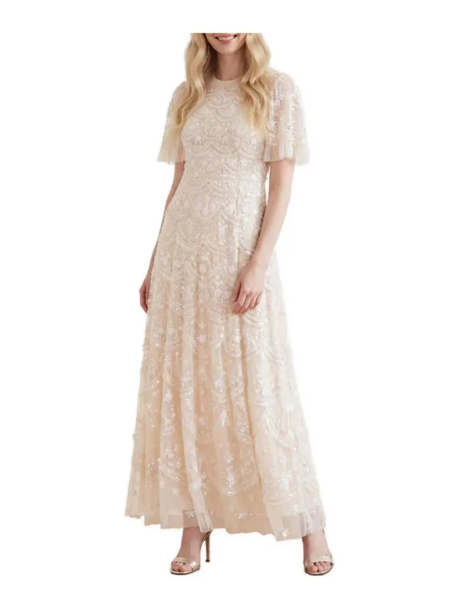 Платье с вышивкой и пайетками Lily Bloom Floral-Print Tiered Sequin Dress Needle & Thread