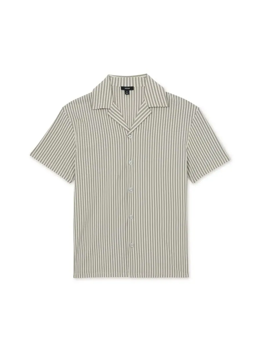 Рубашка-поло с воротником кубинский и коротким рукавом Aurelia Stripe Cuban Shirt REISS — изображение 1 из 5, зеленый