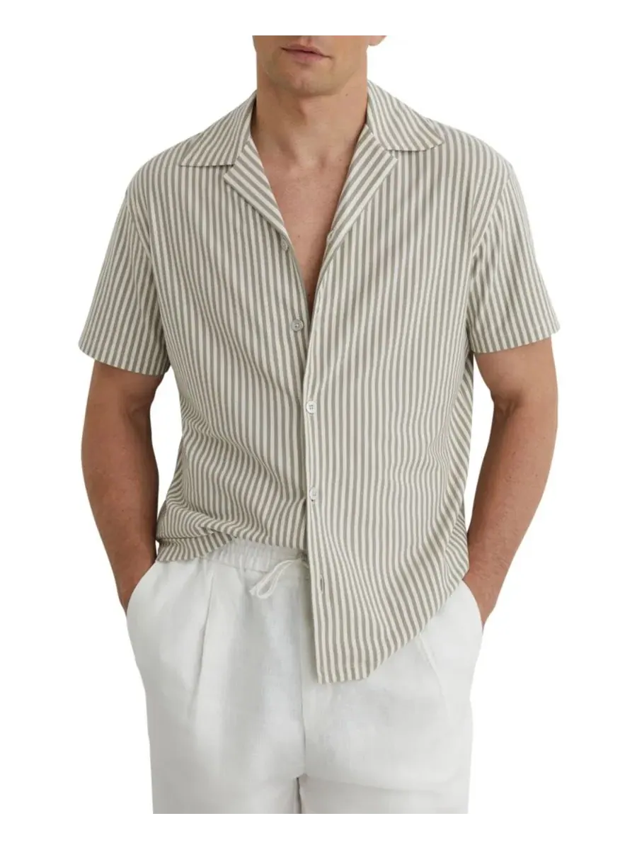 Рубашка-поло с воротником кубинский и коротким рукавом Aurelia Stripe Cuban Shirt REISS — изображение 2 из 5, зеленый