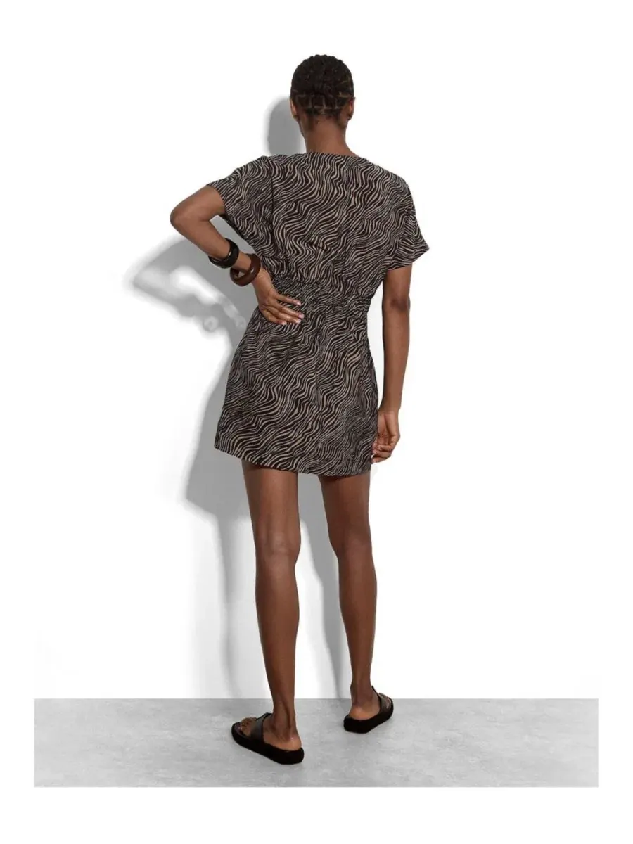 Платье-трапеция с принтом Зебра Women's A-Line Zebra-print Mini Dress Apricot — изображение 3 из 4, черный
