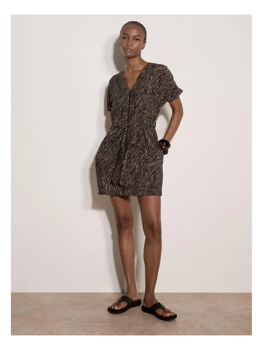 Платье-трапеция с принтом Зебра Women's A-Line Zebra-print Mini Dress Apricot — изображение 4 из 4, черный