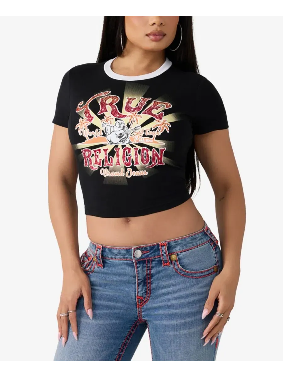 Футболка с принтом и кристаллами Crystal Heritage Baby True Religion — изображение 1 из 3, черный