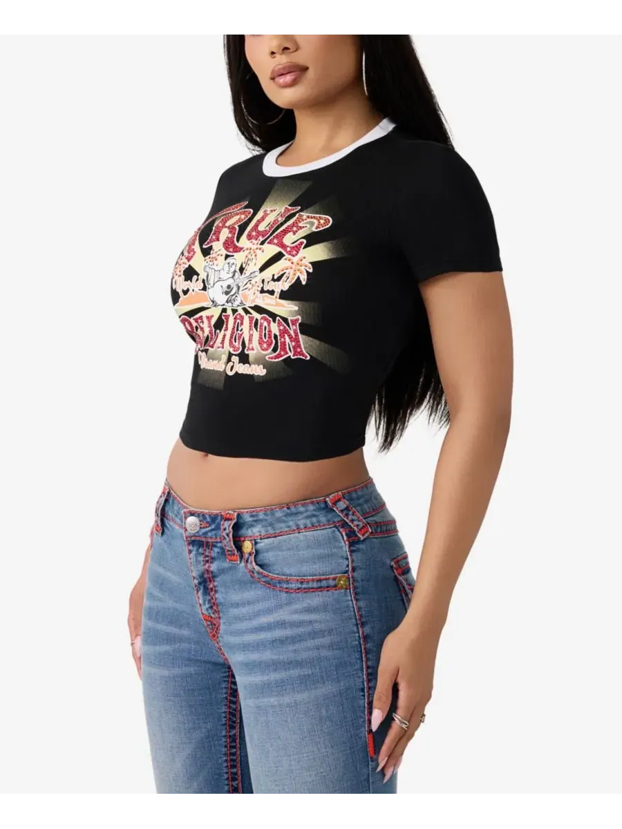 Футболка с принтом и кристаллами Crystal Heritage Baby True Religion — изображение 2 из 3, черный