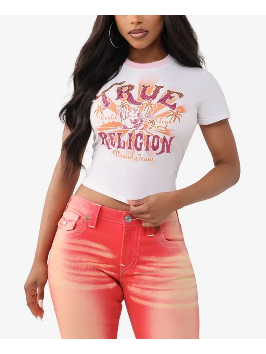Женская футболка True Religion Crystal Heritage Baby с принтом и кристаллами — изображение 1 из 3, белый