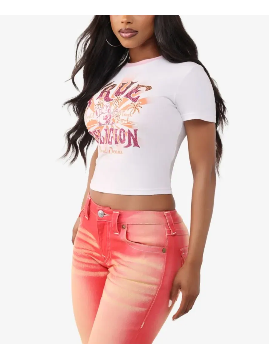 Женская футболка True Religion Crystal Heritage Baby с принтом и кристаллами — изображение 2 из 3, белый