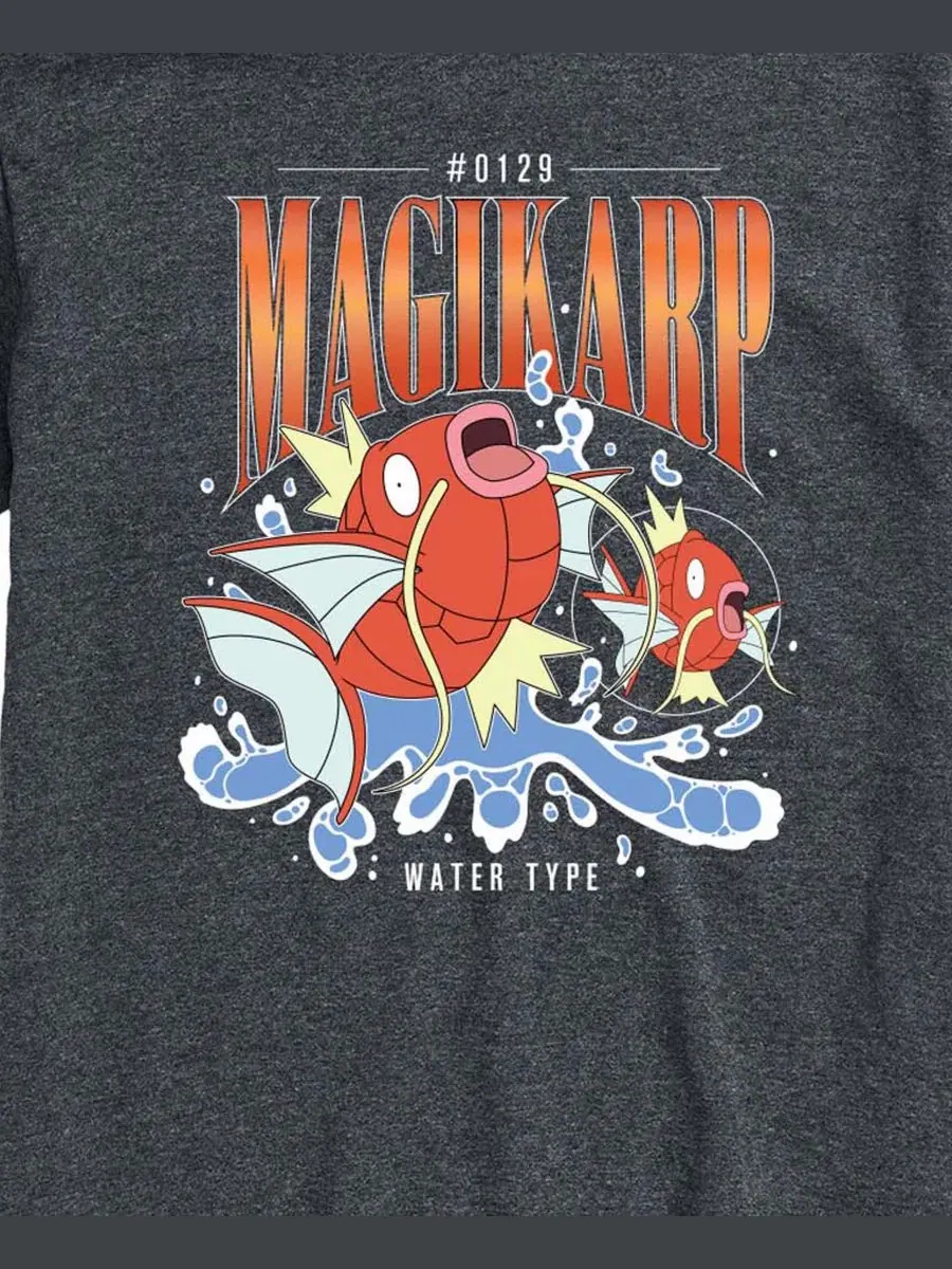 Футболка с принтом Pokemon Magikarp 90's Bootleg AIRWAVES — изображение 3 из 3, темно-серый