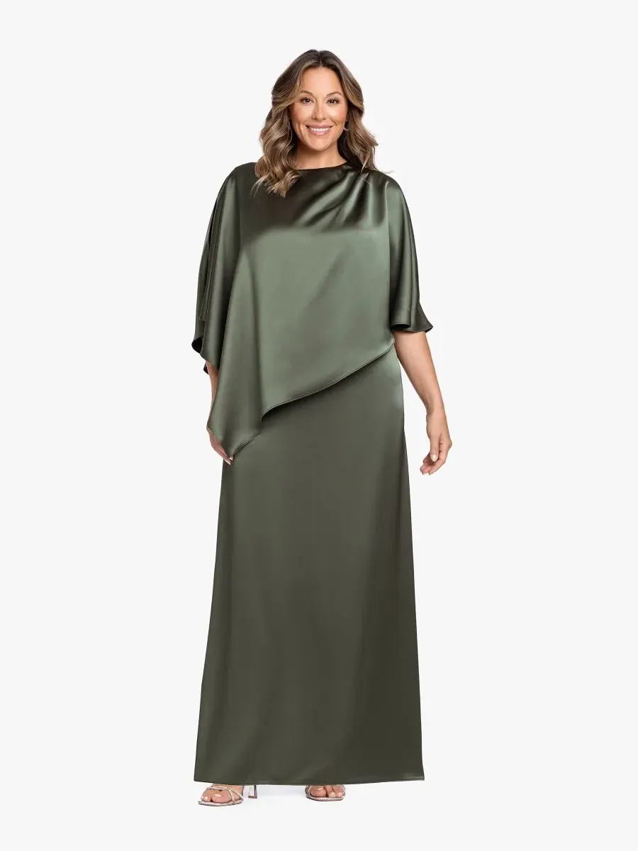 Платье-бальное с сатиновой накидкой Plus Size XSCAPE — изображение 2 из 6, оливковый