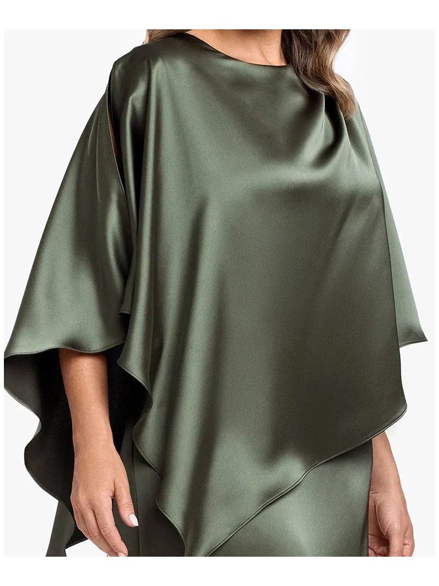 Платье-бальное с сатиновой накидкой Plus Size XSCAPE — изображение 3 из 6, оливковый