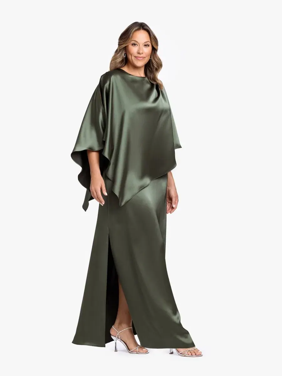 Платье-бальное с сатиновой накидкой Plus Size XSCAPE — изображение 4 из 6, оливковый