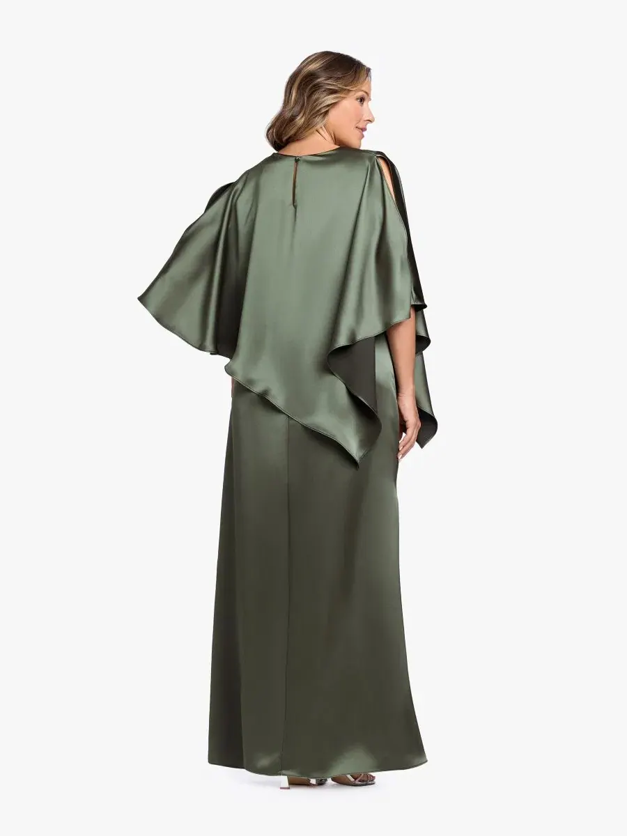 Платье-бальное с сатиновой накидкой Plus Size XSCAPE — изображение 5 из 6, оливковый