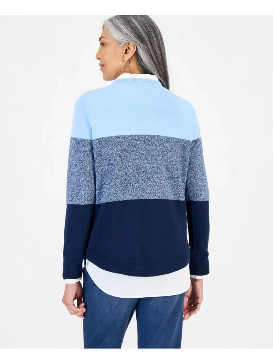 Свитер женский хлопковый с цветными блоками, с длинным рукавом Style & Co, Pretty Peri — изображение 2 из 3