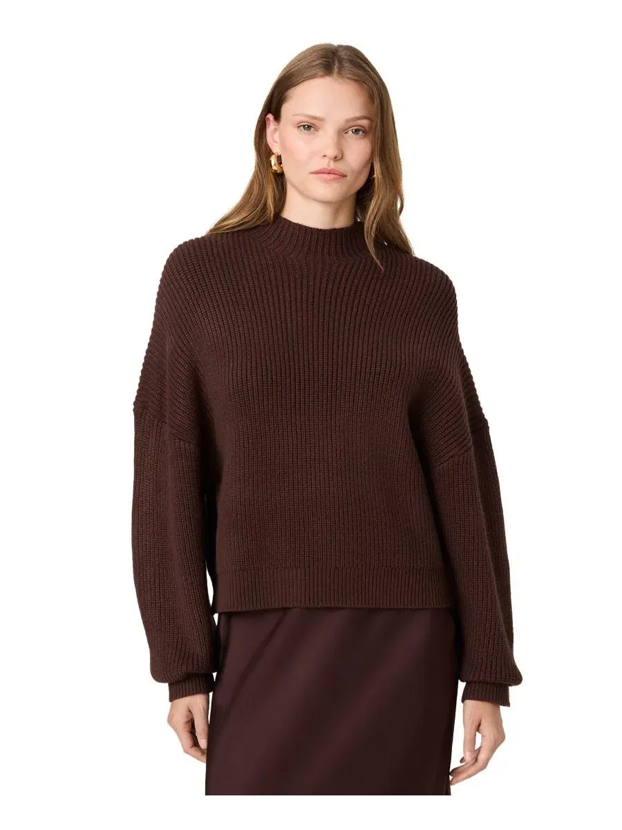 Женский пуловер с ребристой текстурой и воротником-стойкой, модель Babysoft Rib Mock Neck French — изображение 1 из 6