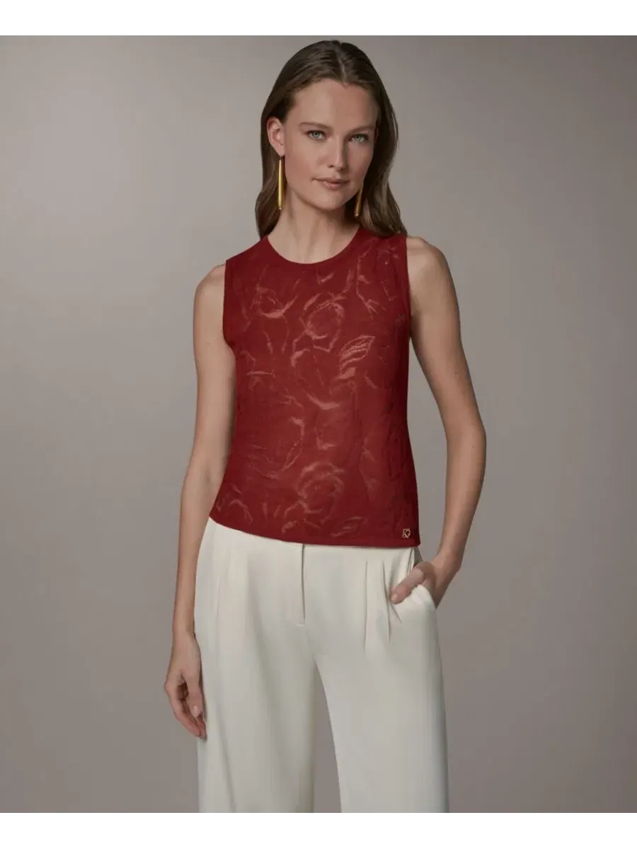 Женский топ без рукавов с полупрозрачной вязкой, модель Sheer Sweater Donna Karan New York — изображение 1 из 9, коричневый