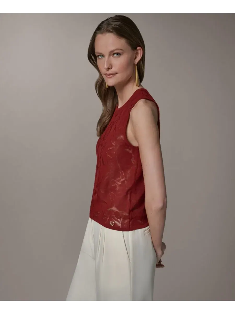 Женский топ без рукавов с полупрозрачной вязкой, модель Sheer Sweater Donna Karan New York — изображение 3 из 9, коричневый