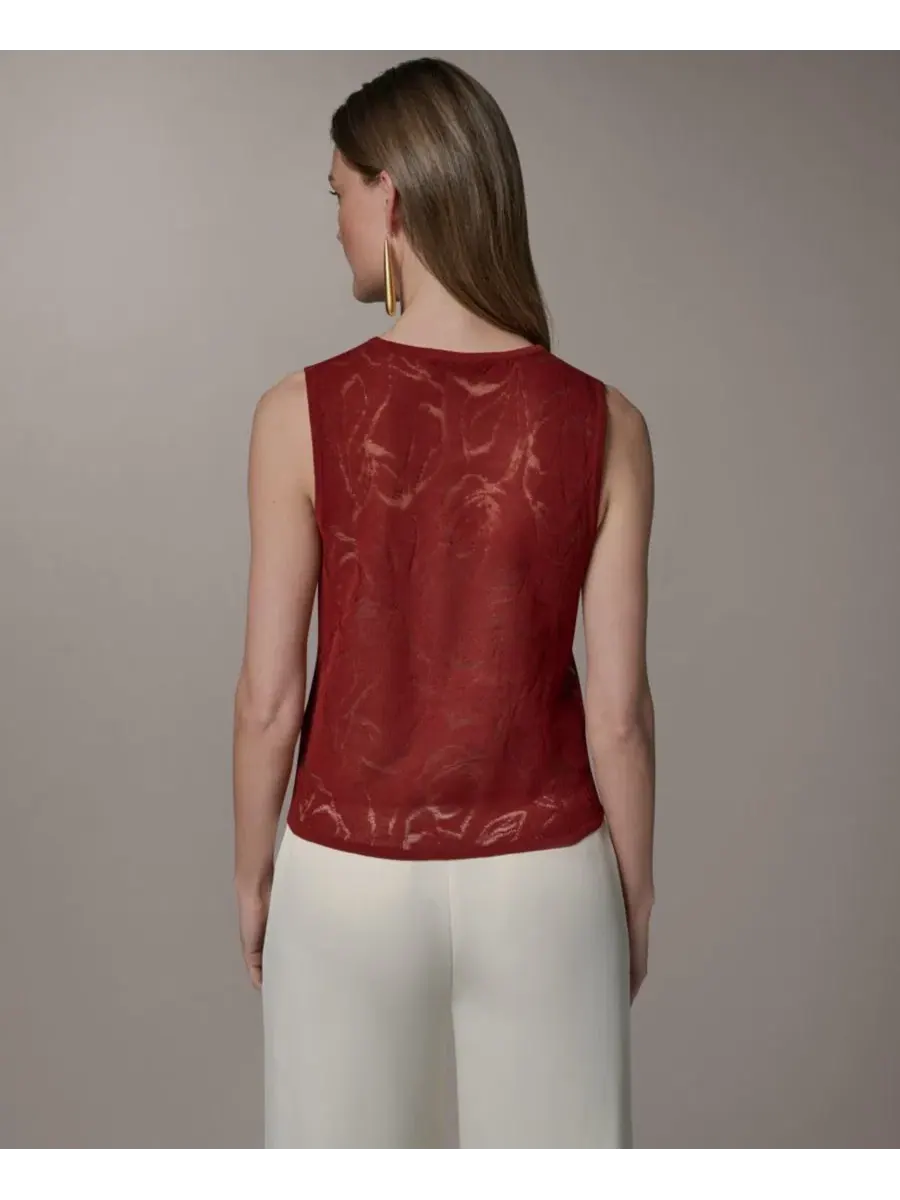Женский топ без рукавов с полупрозрачной вязкой, модель Sheer Sweater Donna Karan New York — изображение 5 из 9, коричневый