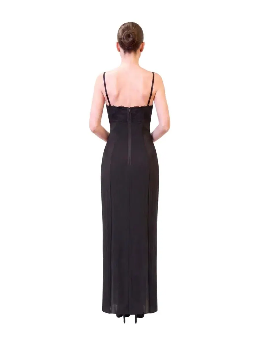 Платье-макси с бретельками и кружевной отделкой Daydreamers Strappy Dress With Tulle Detail PCFG — изображение 2 из 6, черный