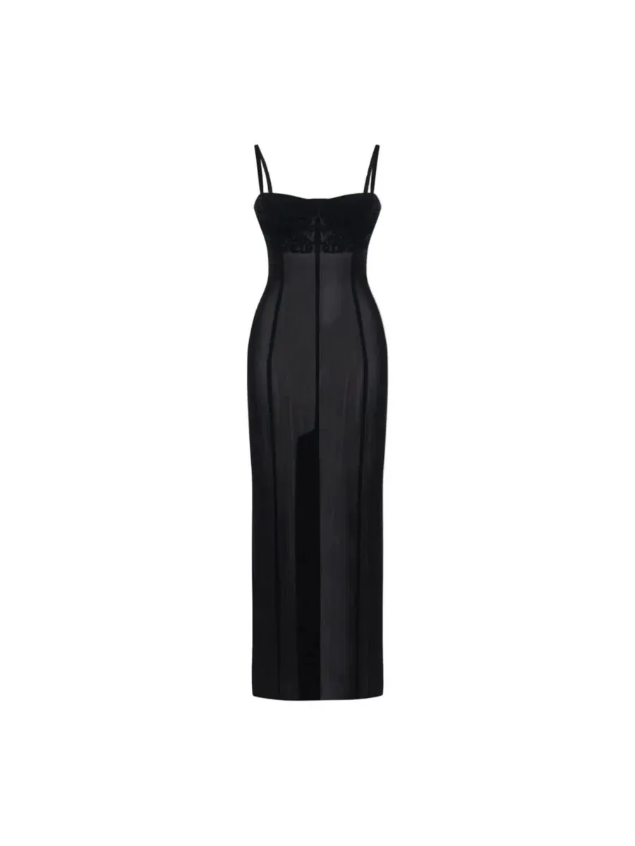 Платье-макси с бретельками и кружевной отделкой Daydreamers Strappy Dress With Tulle Detail PCFG — изображение 4 из 6, черный