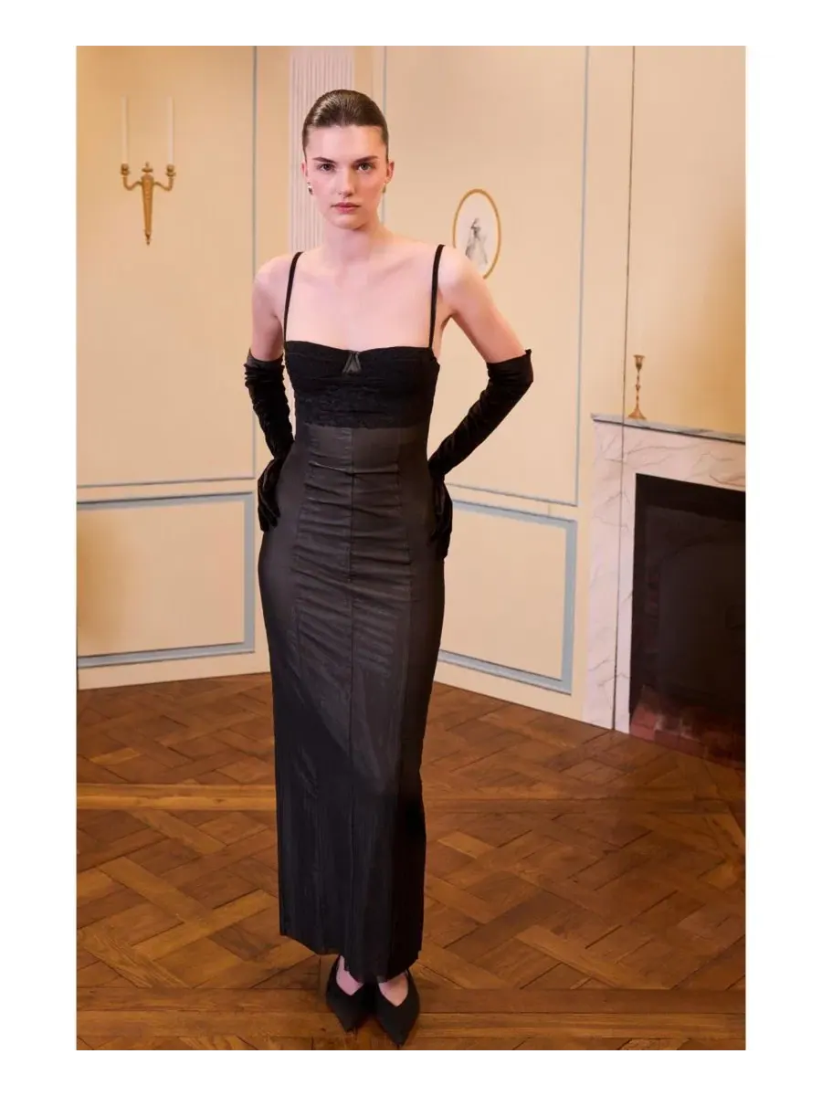 Платье-макси с бретельками и кружевной отделкой Daydreamers Strappy Dress With Tulle Detail PCFG — изображение 5 из 6, черный