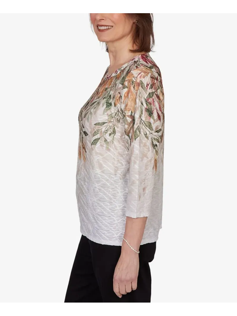 Топ с принтом Autumn Leaves Braided Neck Alfred Dunner — изображение 3 из 5, бежевый