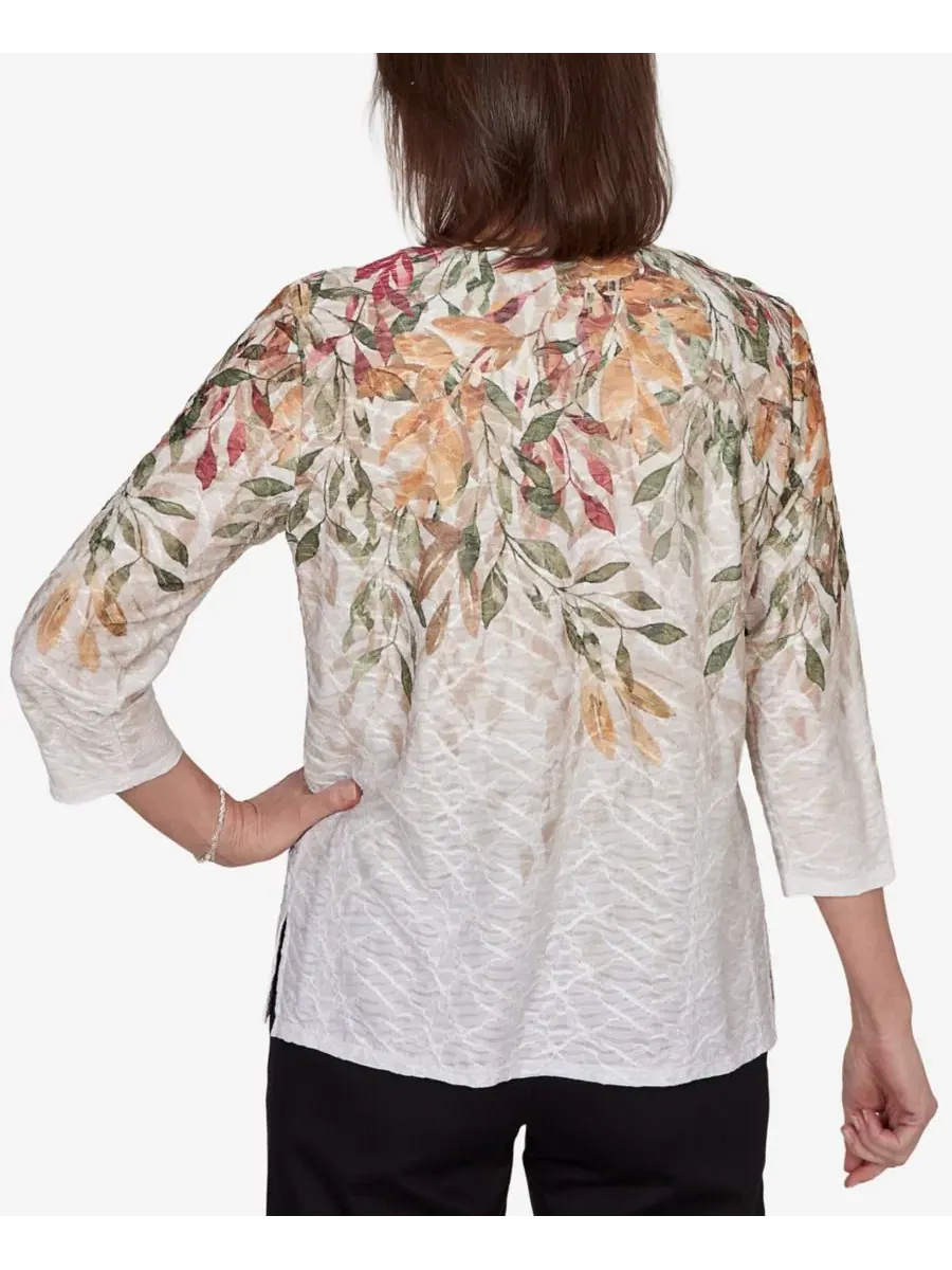 Топ с принтом Autumn Leaves Braided Neck Alfred Dunner — изображение 5 из 5, бежевый