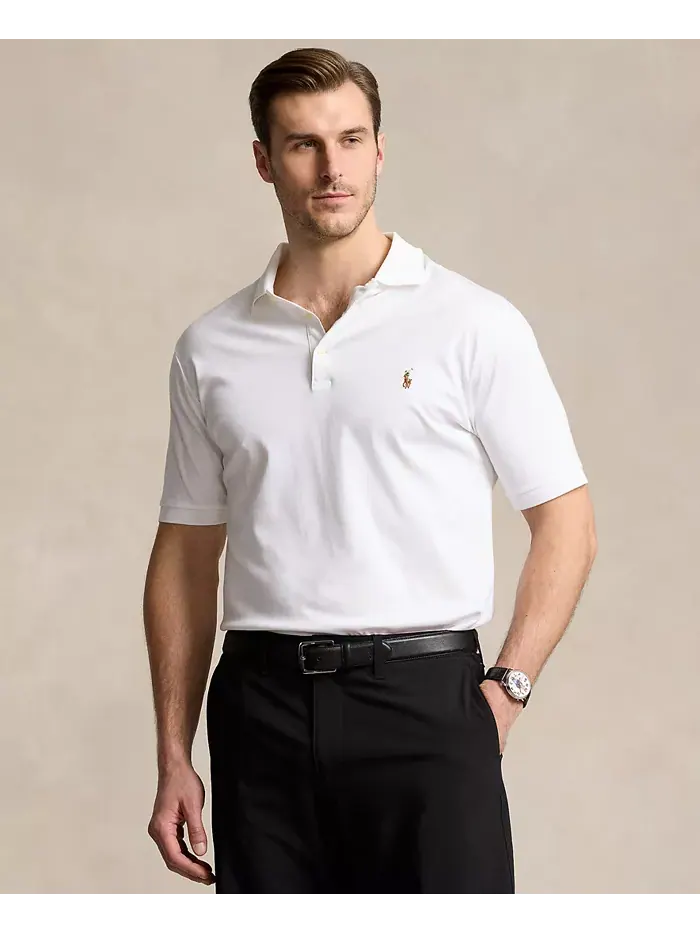 Мужская хлопковая поло Big & Tall Classic Fit Polo Ralph Lauren — изображение 1 из 5, белый