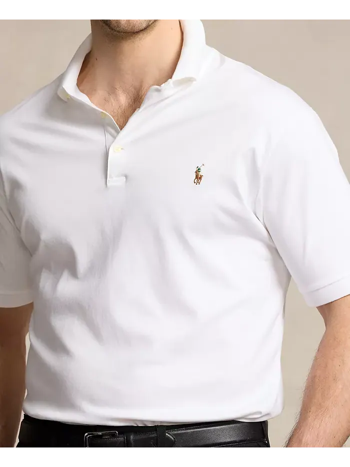 Мужская хлопковая поло Big & Tall Classic Fit Polo Ralph Lauren — изображение 3 из 5, белый