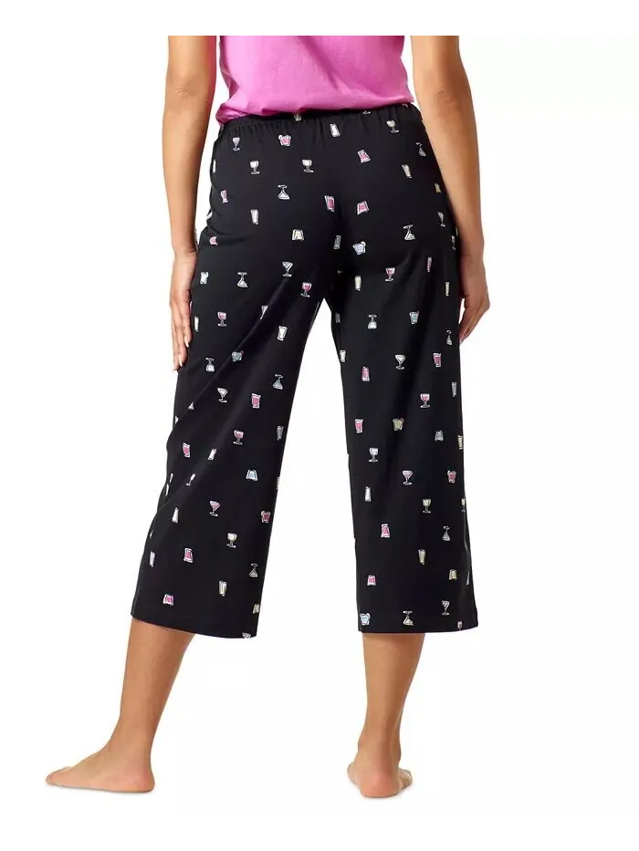 Женские пижамные брюки-капри Sleepwell Printed Knit, изготовленные с использованием технологии — изображение 3 из 5, черный